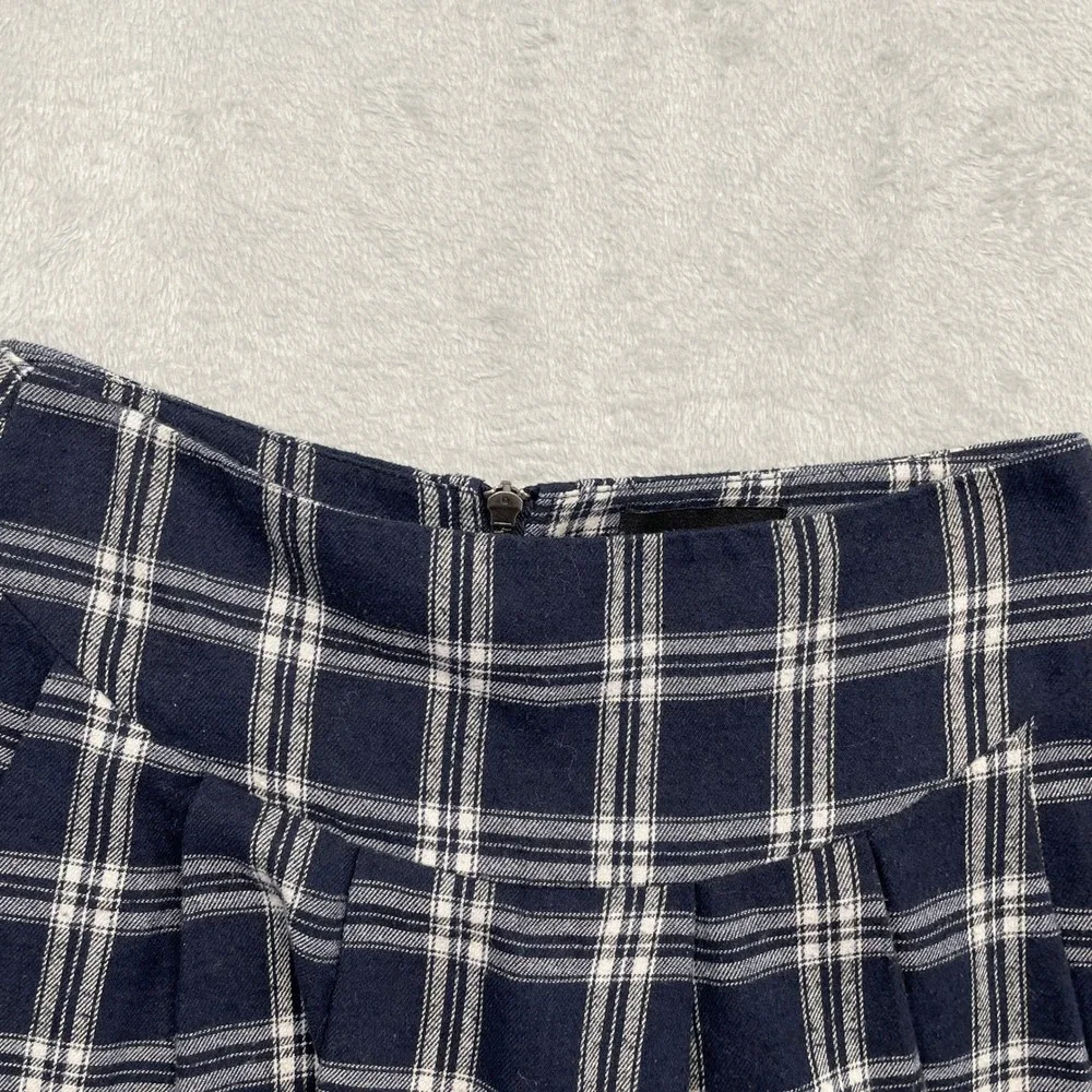 Current Mood Mini Skirt Women Large Blue Plaid Pleated Lace Trim Drop Waist Zip